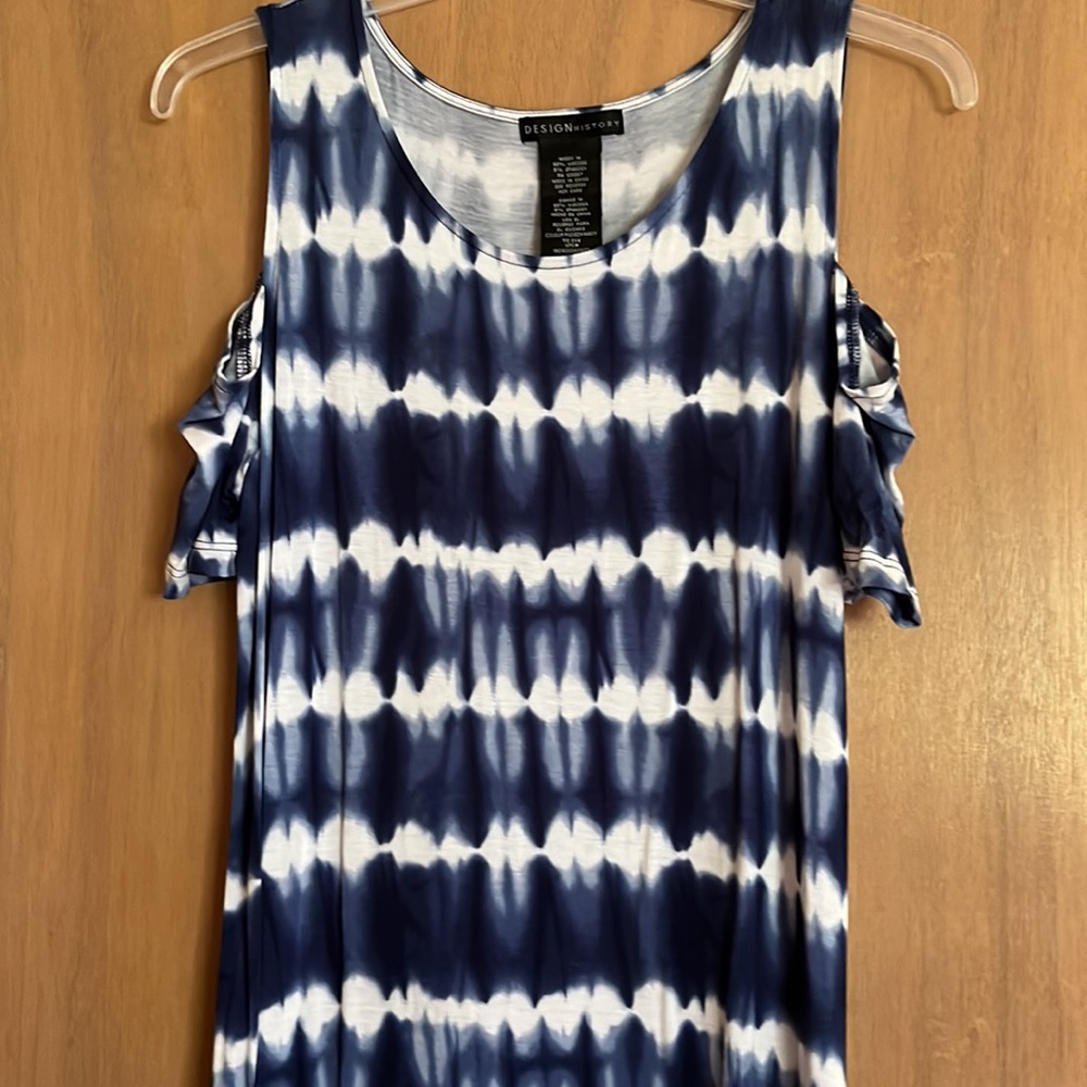 "Hudson Navy" Blue & White Tie Dye Cold Shoulder Boho Style Maxi Dress